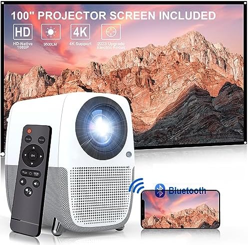 KECAG Projector with WiFi and Bluetooth, Native 1080P 9500L Video Projector with 100'' Projector Screen, Electric Focus, Portable Outdoor Movie Projector Compatible with Smartphone, TV Stick, HDMI Fiche Technique et Prix au Maroc