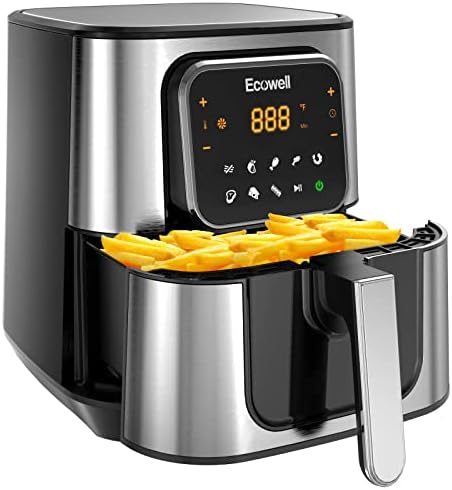 ECOWELL Friteuse à air TXS5T2, 6 litres, grande friteuse à air en acier inoxydable pour 3 à 5 personnes, 8 préréglages alimentaires, écran tactile numérique, cuisine saine, sans BPA, antiadhésif et passe au lave-vaisselle, 1700 W, noir
 Avis, Fiche Technique et Prix au Maroc