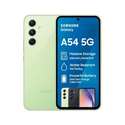 Samsung Galaxy A54 5G - 6.5'' - (8GB - 256GB)  -50MP+12MP+5MP+/32MP - Vert
 Fiche Technique et Prix au Maroc