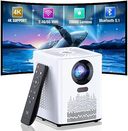 Projector with WiFi and Bluetooth, 5G WiFi 4K HD 20000L Portable Movie Projector with Mini Tripod, Outdoor Projector Home Video Smart Projectors Compatible with iOS/Android/Laptop/TV Stick/HDMI/USB Fiche Technique et Prix au Maroc