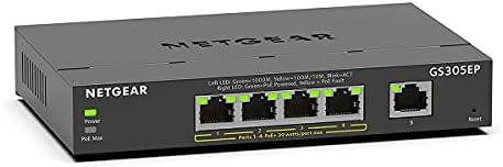 NETGEAR (GS305EP) Switch Ethernet PoE 5 Ports RJ45 Gigabit (10/100/1000), Serie Plus Manageable PoE, switch RJ45 4 Ports PoE+ 63 W, positionnement sur un bureau ou au mur, Silencieux, idéa PME Avis, Fiche Technique et Prix au Maroc