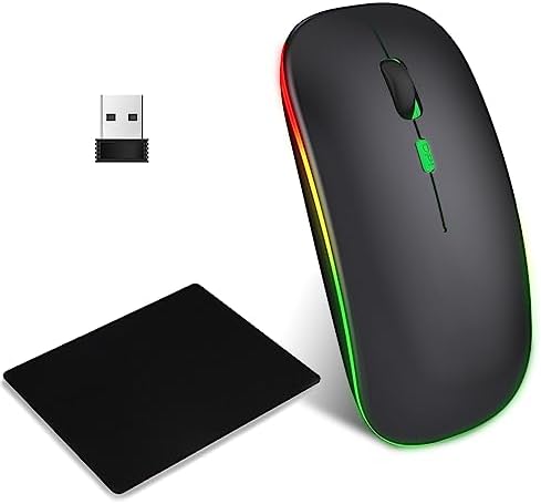 EasyULT Souris sans Fil Rechargeable, Bluetooth 5.1+2.4G Muette sans Fil Souris, Souris Mince 3 DPI Rétroéclairée de 7 Couleurs avec Récepteur USB et Tapis de Souris pour PC/Tablet/Laptop (Noir)Avis,  Fiche Technique et Prix au Maroc