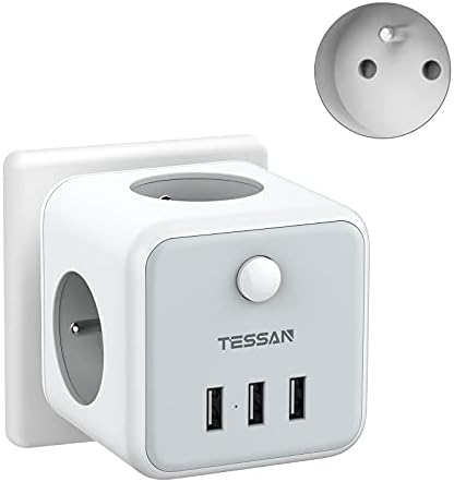 TESSAN Prise USB Multiple, Multiprise Murale Cube 3 Prises avec 3 USB Secteur, 6 en 1 Prise Murale USB Secteur avec Interrupteur, Multiprise Electrique Murale USB Chargeur pour Domicile, Bureau Avis, Fiche Technique et Prix au Maroc