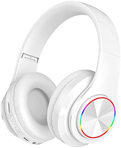 MUARRON Casque Bluetooth sans Fil-Lampes colorées/Pliantes/Grande capacité de la Batterie/Microphone intégré-Bluetooth 5.0/10 m Range/Surround stéréo(Blanc) Avis, Fiche Technique et Prix au Maroc