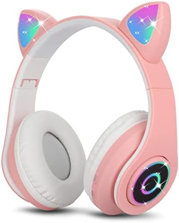 Sendowtek Bluetooth sans Fil Casque d'oreille de Chat Pliable avec Microphone Stéréo Casque Audio Enfant Bluetooth Fille pour Phones PC (Rose) Avis, Fiche Technique et Prix au Maroc