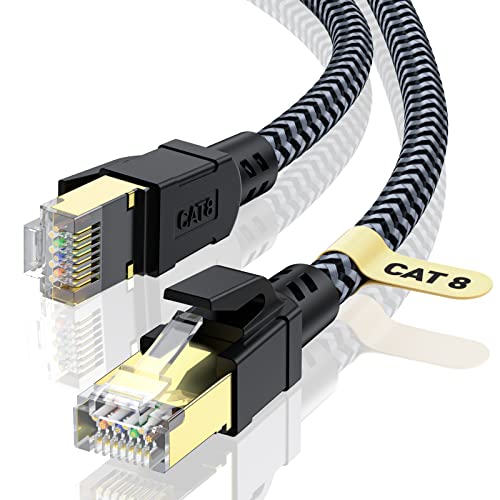 CABNEER Câble Ethernet 5M, RJ45 Cat 8 Câble Réseau 40Gbps 2000MHz Haut Débit S/FTP Câble, Nylon Tressé Double Blindage LAN Câble Internet, Compatible avec Routeur Modem TV Box PC PS4 PS5 Fiche Technique et Prix au Maroc