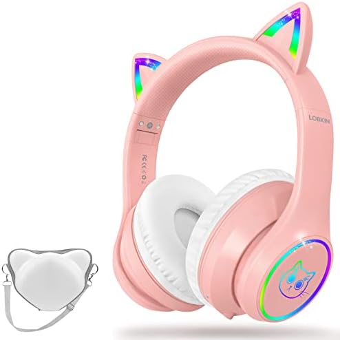 LOBKIN Casque Bluetooth 5.1 pour Enfants avec Étui - Oreilles de Chat à Lumière LED RGB de Casque Stéréo Pliable sans Fil et Câble de 3,5 mm - Casques pour Enfants pour Filles Garçons - Rose Avis, Fiche Technique et Prix au Maroc