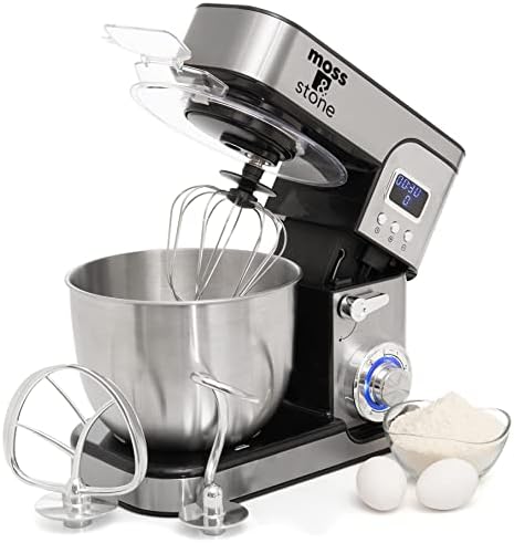 Moss & Stone Stand Mixer With LCD Display, 6 Speed Electric Mixer With 5.5 Quart Stainless Steel Mixing Bowl, Black Body Kitchen Mixer With Dough Hook, Egg Whisk, Beater & Baking Spatula, Classic Food Mixer Avis, Fiche Technique et Prix au Maroc