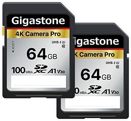Gigastone Carte Mémoire SDXC 64 Go, 4K Caméra Pro Série, Lot de 2 Cartes, Vitesse allant jusqu'à 100 Mo/s. Compatible avec Caméra Canon Nikon Sony Caméscope, A1 V30 UHS-I Classe 10 pour 4K UHD Vidéo Fiche Technique et Prix au Maroc