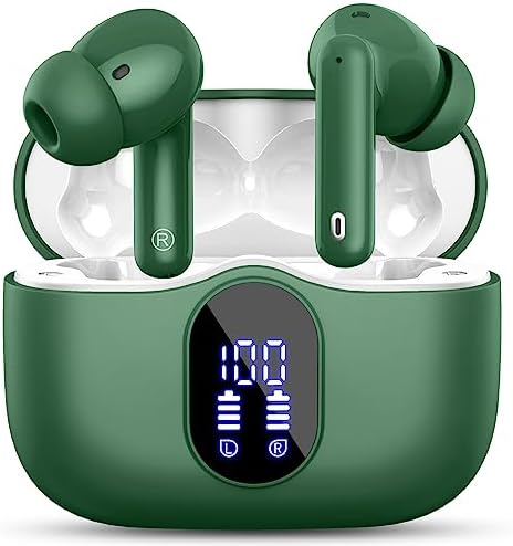 Écouteurs Bluetooth 5.3, Écouteur sans Fil avec ENC Réduction Casque Bluetooth Hi-FI Son Stéréo, Contrôle Tactile, 36 Heures Durée de Lecture, Oreillette Bluetooth Sport IP7 Etanche, Écran LED, Vert Avis, Fiche Technique et Prix au Maroc