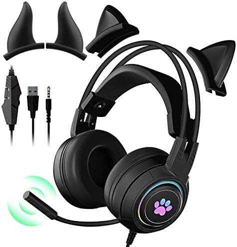 Joli Casque de Jeu avec Microphone pour Ordinateur Portable, PC, PS4, PS5, Xbox, Nintendo Switch, 3,5 mm Filaire USB avec Oreilles de Chat et lumières RVB pour Enfants/garçons/Filles/Adultes/Femmes Avis, Fiche Technique et Prix au Maroc