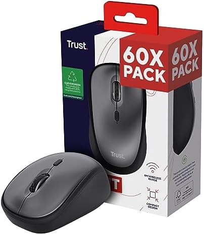 Trust Yvi+ 60 Pack - 60x Souris sans Fil Silencieuse avec Conception Durable, pour Gauchers et Droitiers, Récepteur USB Stockable, Mouse Compacte pour PC, Ordinateur Portable, Mac - NoirAvis,  Fiche Technique et Prix au Maroc
