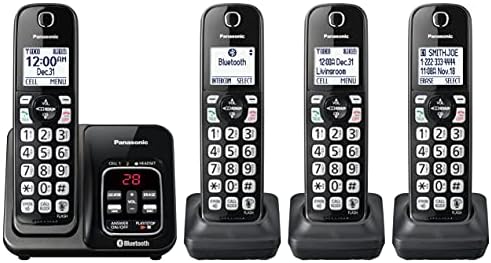 Système téléphonique sans fil extensible Panasonic avec Bluetooth Link2Cell, assistant vocal, répondeur et blocage d'appels - 4 combinés sans fil - KX-TGD664M (noir métallique)
 Fiche Technique et Prix au Maroc