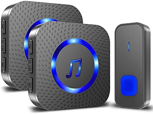 Sonnette sans Fil Exterieur Etanche, 400M Sonnette de Porte, IP55 Étanche Carillon Electronique avec 2 Récepteurs Enfichables pour la Maison, 55 Mélodies, 5 Niveaux Volumes, LED Bleu Noir Avis, Fiche Technique et Prix au Maroc