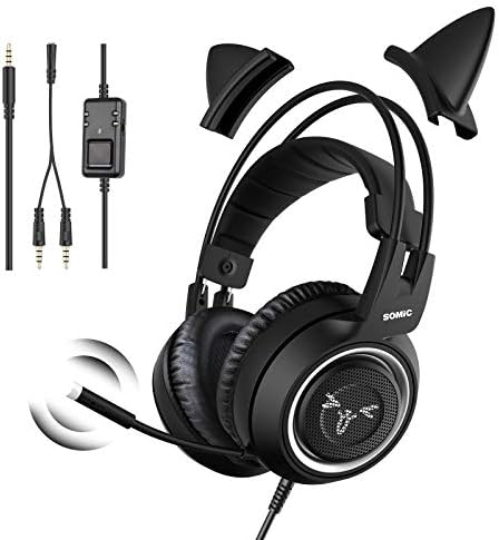 SOMIC G951S Casque de Gaming avec Micro pour Xbox One, PS4, iPhone, PC avec Prise 3,5 mm boîtier de contrôle et Oreilles de Chat Amovibles Rose Avis, Fiche Technique et Prix au Maroc