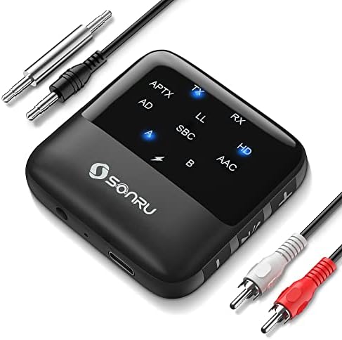 SONRU Bluetooth 5.2 Transmitter Receiver, Bluetooth Audio Receiver, 2 in 1 Wireless Audio Bluetooth Adapter for Car/Headphones/Speaker/TV/PC, Pairs 2 Devices Simultaneously, APTX Low LatencyAvis, Fiche Technique et Prix au Maroc