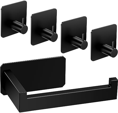 HATANSE Porte Papier Toilette Mural sans Perçage avec 4 Accroche Serviette Salle de Bain Porte Rouleau WC Auto-adhésif en Acier Inoxydable 304 pour La Salle de Bain Et La Cuisin Noir Fiche Technique et Prix au Maroc