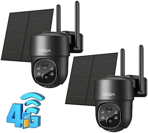 Xega【2 Pièces】3G/4G LTE Caméra Surveillance Solaire avec Carte Sim, 2K HD 4G Caméra Extérieure sans Fil inclinable à 355°/90°, Caméra de Surveillance sans WiFi, Vision Nocturne, Détection de Mouvement Fiche Technique et Prix au Maroc