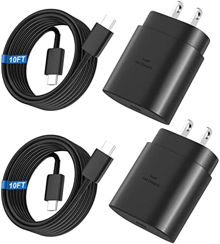 Chargeur Super Rapide Type C, 25W USB C Chargeur Mural Charge Rapide pour Samsung Galaxy S23 Ultra/S23/S23+/S22/S22 Ultra/S22+/S21 Ultra/S20 Ultra/Note 20/Note 10/Z Fold 3 avec Câble de Chargeur 10FT C Paquet de 2
 Fiche Technique et Prix au Maroc