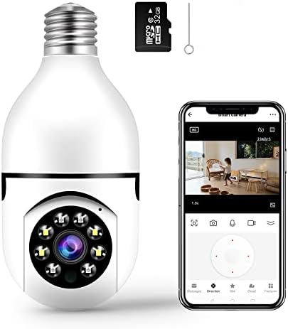 Clouree Caméra Ampoule WiFi avec Carte SD 32G, caméra Intelligente de sécurité sans Fil 1080p avec Vision Nocturne, Inclinaison 355 panoramique 95, caméra à Douille E27 pour la Maison/intérieur Fiche Technique et Prix au Maroc
