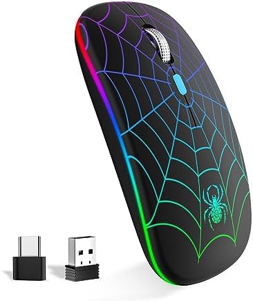 Souris sans Fil Bluetooth Rechargeable Portable avec Adaptateur USB Type-C,Précision réglable (800/1200/1600),7 Couleurs RGB Multicolore (Black)Avis,  Fiche Technique et Prix au Maroc