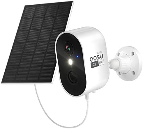 AOSU 2K Caméra Surveillance avec Panneau Solaire, Camera WiFi Exterieure sans Fil, Vision Nocturne Couleur, Détection de Mouvement PIR, Sirène d'alarme, Audio Bidirectionnel, Étanche IP66 (1 Pack) Fiche Technique et Prix au Maroc