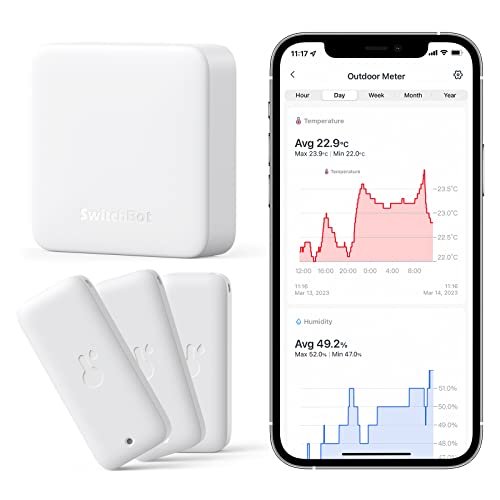 SwitchBot WiFi Thermo-hygromètre 3 Pièces avec Hub Mini, Thermomètre IP65, Capteur d'humidité/de température/de point de rosée/VPD/d'humidité absolu avec alertes intelligentes, Fonctionne avec Alexa Avis, Fiche Technique et Prix au Maroc