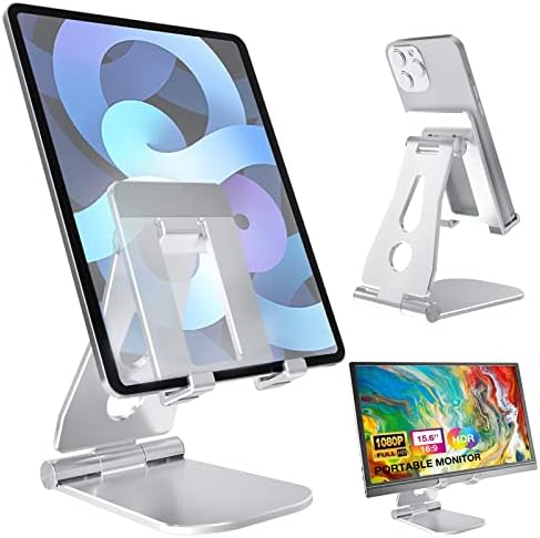 Tablet Stand, Portable Monitor Stand, Adjustable & Foldable Aluminium Kindle Stand Holder, Compatible with 2023 iPad Air 5/4, iPad Mini 6/5, iPad 10.2, iPad Pro 12.9/11, Phones (4-13 inch),Silver Fiche Technique et Prix au Maroc