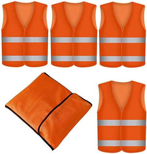 Gilet Fluorescent Orange - Lot de 4 - Avec Pochette - Idéal pour la Voiture - Taille Universelle - Réfléchissant à 360° Fiche Technique et Prix au Maroc
