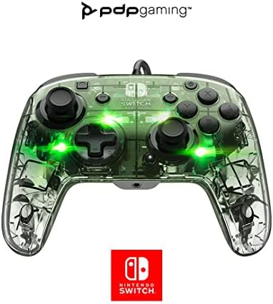 PDP Afterglow Deluxe Contrôleur de jeu câblé à LED, sous licence Nintendo pour Switch et OLED, couleur RGB, contrôleur de gamepad transparent, prise jack 3,5 mm, double vibration, touches paddle Avis, Fiche Technique et Prix au Maroc