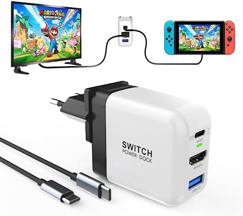 Switch Dock, GaN PD36W Switch Adaptateur Station d'accueil avec 3 Ports (USB C+USB A+4K/HD) pour Nintendo Switch, Switch Set d'accessoires avec câble de Type C&Adaptateur de Voyage(Noir Blanc) Avis, Fiche Technique et Prix au Maroc