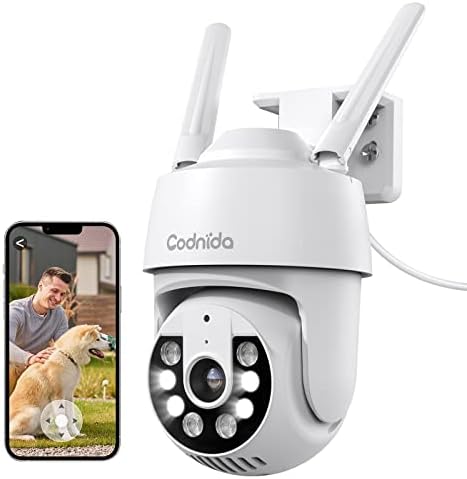 Codnida 2K Camera Surveillance WiFi Extérieure, 360° PTZ Caméra avec Enregistrement 24/7, Détection de Mouvement, Vision Nocturne Couleur Intelligente, Audio Bidirectionnel, Supporte la Carte SD 128G Fiche Technique et Prix au Maroc