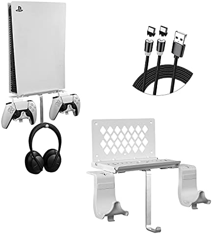 Support Mural pour PS5 Console, Hosanwell Support pour PS5 avec 2 Support de Manette Détachable et Support de Casque, en Métal Massif avec Accessoires Installation Facile Blanc Fiche Technique et Prix au Maroc
