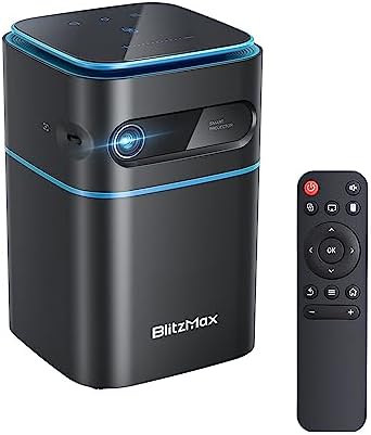 BlitzMax 480P Mini projecteur WiFi, Android 9.0 Haut-Parleur Bluetooth V4.2, WiFi Projection sans Fil Batterie intégrée 1080P Pris en Charge, 150 ANSI Lumens Hand Cinema Home Cinéma Film extérieurAvis, Fiche Technique et Prix au Maroc