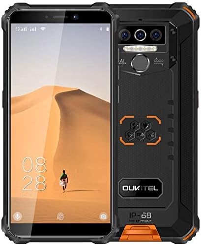 4G Téléphone Portable Incassable (2020) OUKITEL WP5, Batterie 8000mAh, Smartphone Débloqué Etanche IP68, Lampe de Poche 4 LED, 4 Go + 32 Go, Android 9.0, Reconnaissance Faciale, GPS Compass Orange Fiche Technique et Prix au Maroc