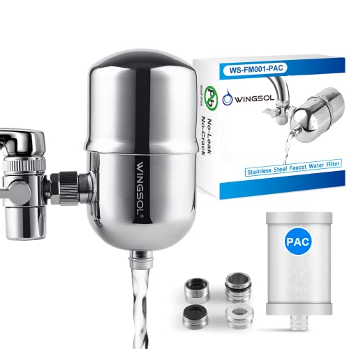 WINGSOL Stainless-Steel Faucet Water Filter, Faucet Mount Water Filtration System, Tap Water Filter, Reduce Chlorine, Heavy Metals and Bad Taste, 320G Long Lasting WS-FM001-PAC (1 Filter Included) Avis, Fiche Technique et Prix au Maroc