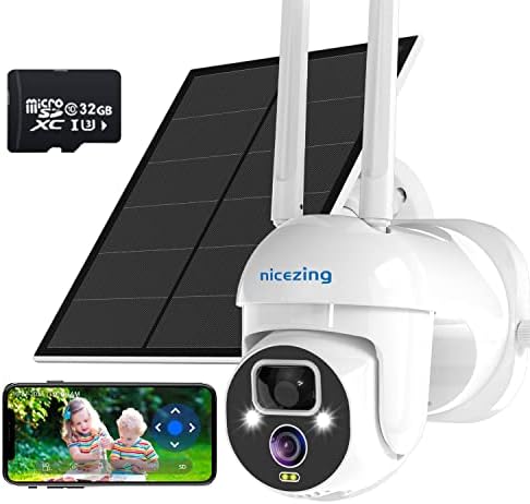 nicezing Camera Surveillance WiFi Exterieure sans Fil Solaire, 2K/4MP Caméra IP Batterie, Panneau Solaire 5W, Détection Humaine AI, Vision Nocturne Couleur, Sirène, Carte SD 32 Go Gratuite, IP66 Fiche Technique et Prix au Maroc