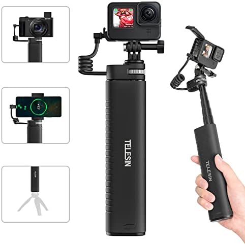 TELESIN Power Grip 35,4" Extension Selfie Stick Handler pour téléphone GoPro Appareil photo sans miroir, station de charge de batterie étanche de grande capacité pour Go Pro Insta360 DJI Action Canon Sony iPhone Android
 Fiche Technique et Prix au Maroc