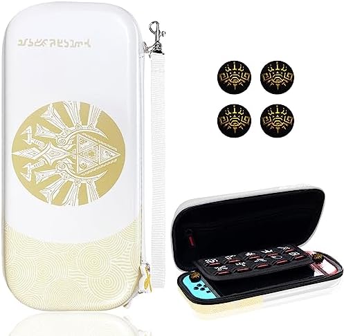Étui de Transport pour Switch et Switch OLED, Rigide Etui de Transport Coque Switch con Zelda Kingdom Tears Theme, Protable Switch Étui avec Rangement 10 Carte de Jeu Sac pour Switch Accessoires Blanc Fiche Technique et Prix au Maroc