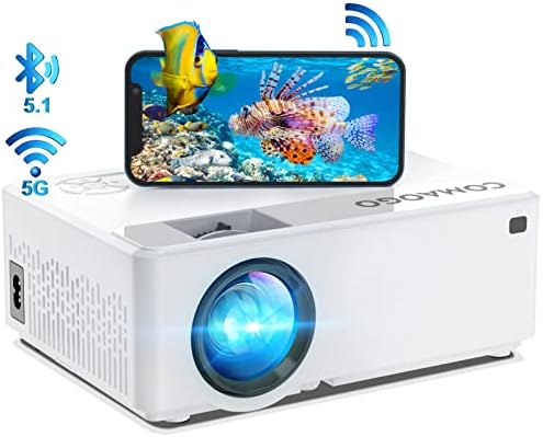 Projecteur WiFi avec Bluetooth 5.1, COMAOGO Mini projecteur 9500 Lumen 1080p 220 "5G Film Miroir projecteur HD Portable pour TV, PC, HDMI, USB, VGA, iOS/AndroidAvis, Fiche Technique et Prix au Maroc