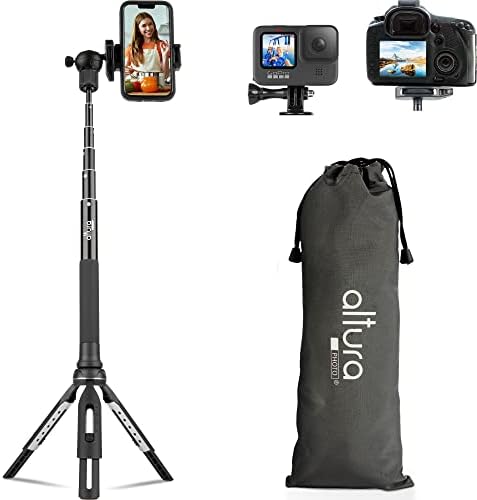 Altura Phone Tripod 55" - Works as GoPro Tripod, GoPro Selfie Stick, and Camera Monopod - Cell Phone Tripod Stand w/ 360 Rotating Head - Tripod for iPhone Comes with Carrying Case, Great for Travel Fiche Technique et Prix au Maroc
