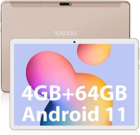 Tablette TOSCiDO Android 11, tablette 10 pouces, 4 Go de RAM 64 Go de stockage, processeur Octa-Core, écran HD IPS, double caméra, prise en charge Wi-Fi, Bluetooth, GPS, FM, chargement USB Type-C, tablette or
 Fiche Technique et Prix au Maroc