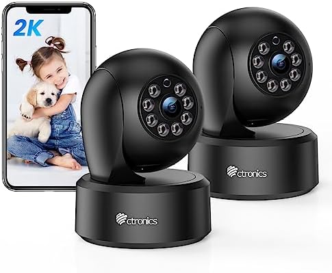 Ctronics 2K 3MP Caméra Surveillance WiFi Intérieur 2 Pièces, 360° PTZ Caméra, IP Caméra avec Détection Humaine/Mouvement, Suivi Auto, Vision Nocturne 20M, Audio Bidirectionnel, Sirène pour Bébé/Animal Fiche Technique et Prix au Maroc
