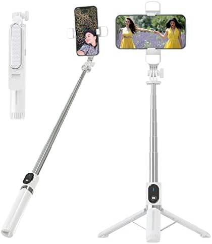 Phaxinme Trépied pour perche à selfie avec télécommande, 51" extensible pour téléphone portable avec lumière, support de téléphone portable pour iPhone, téléphone Android, Gopro et appareil photo (Blanc)
 Fiche Technique et Prix au Maroc