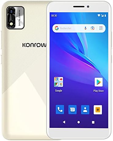 Konrow - STAR 55 - Smartphone 4G Double SIM - Écran 5,45'' QHD, Mémoire 16Go Extensible à 63 Go, Bluetooth 4.0, Wifi, GPS, Batterie 3000mAh, 2 Caméras de 8 & 2 Mpx - Android 12 (Édition Go) - Or Fiche Technique et Prix au Maroc