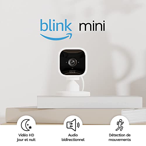 Blink Mini | Caméra d'intérieur connectée compacte à brancher | Vidéo HD 1080p, vision nocturne, détection de mouvements, audio bidirectionnel, config. facile, fonctionne avec Alexa | 2 caméras, Blanc Avis, Fiche Technique et Prix au Maroc