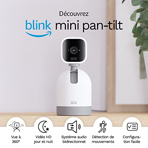 Blink Mini Pan-Tilt Camera | Caméra de surveillance connectée d'intérieur rotative sur secteur | Audio bidirectionnel, vidéo HD, détection de mouvements, Alexa intégré | Blanc Fiche Technique et Prix au Maroc