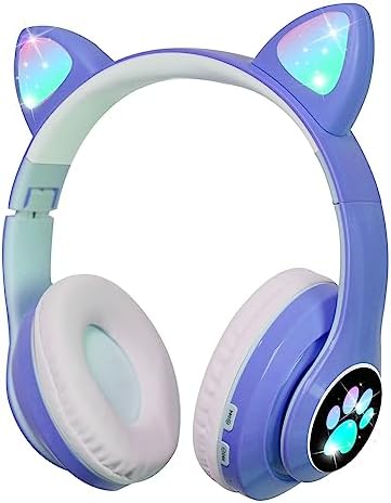 OHAANYY Casque Bluetooth pour Enfants sans Fil,Casque Cat Pliable avec LED Flash Lumières Glow, Enfants Bluetooth 5.0 avec Microphone et Contrôle du Volume, Carte Slot pour PC/Tablettes/TV (Bleu) Avis, Fiche Technique et Prix au Maroc