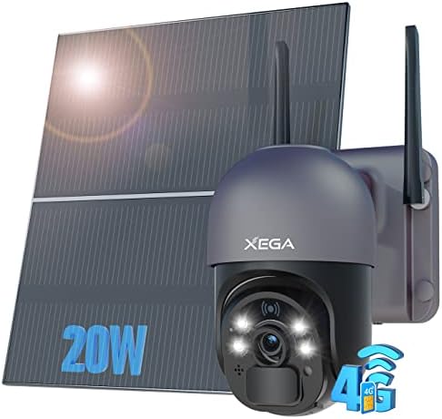 Xega 3G/4G LTE Caméra Surveillance Solaire avec 20W Panneau Solaire 20,000mAh Batterie 2K Caméra Extérieure sans Fil [Enregistrement 24/7], Vision Nocturne Colorée, Détection de Mouvement PIR, IP66 Fiche Technique et Prix au Maroc