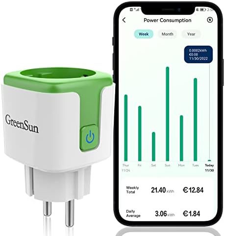 Prise Connectée, GreenSun 16A Prise WiFi Compatible avec Alexa, Google Home, Prise Programmable avec Mesure de Consommation d'Énergie, Commande Vocale et Contrôle à Distance Avis, Fiche Technique et Prix au Maroc